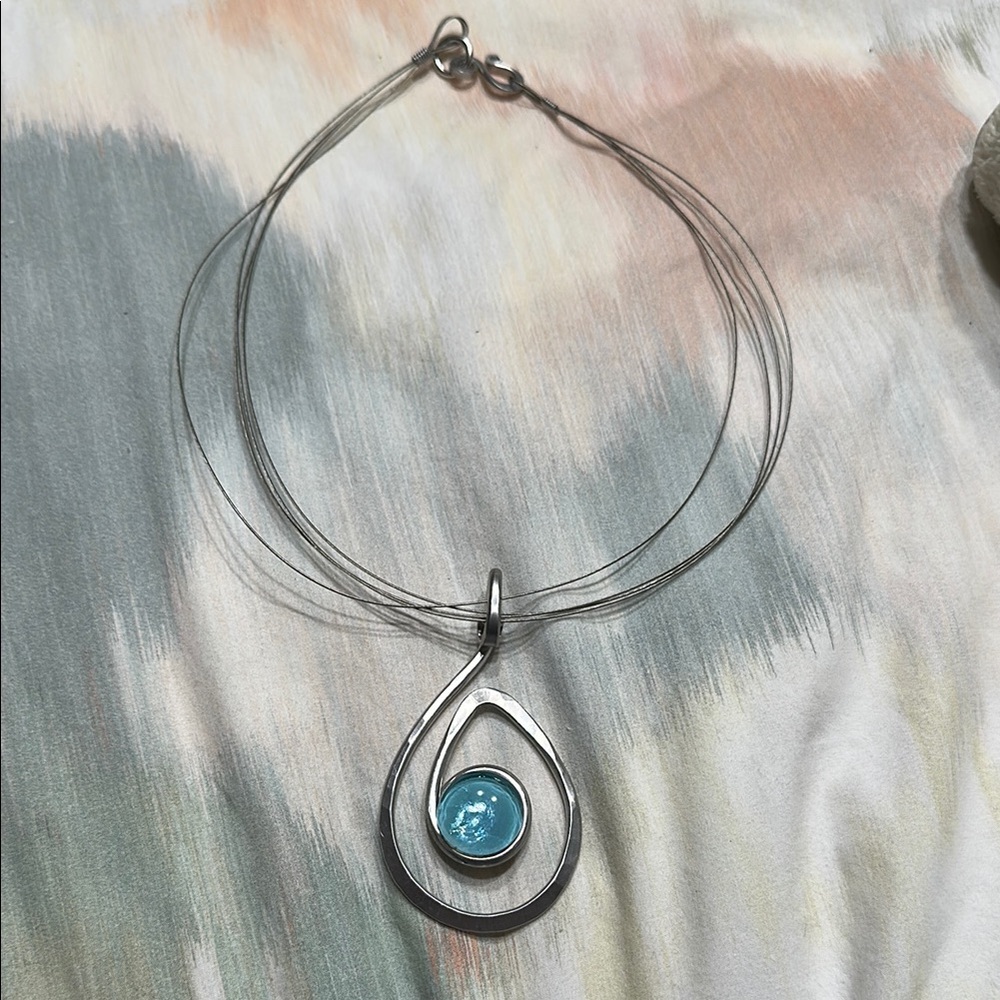 Silver and Blue Pendant Necklace